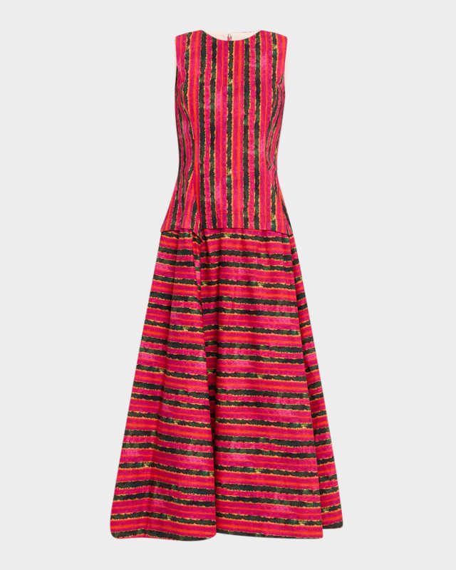 Sara Striped Sleeveless Peplum Midi Dress